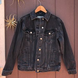 Topshop Moto Vintage Wash Oversized Black Denim Jacket Size US 4
